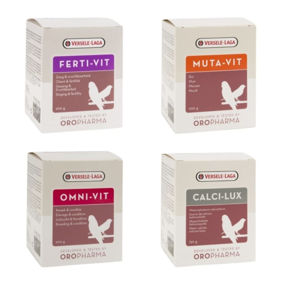 Versele Laga 4'lü Bakım seti Fertivit Omnivit Mutavit Calcılux 4x25 Gr (Bölünmüş)